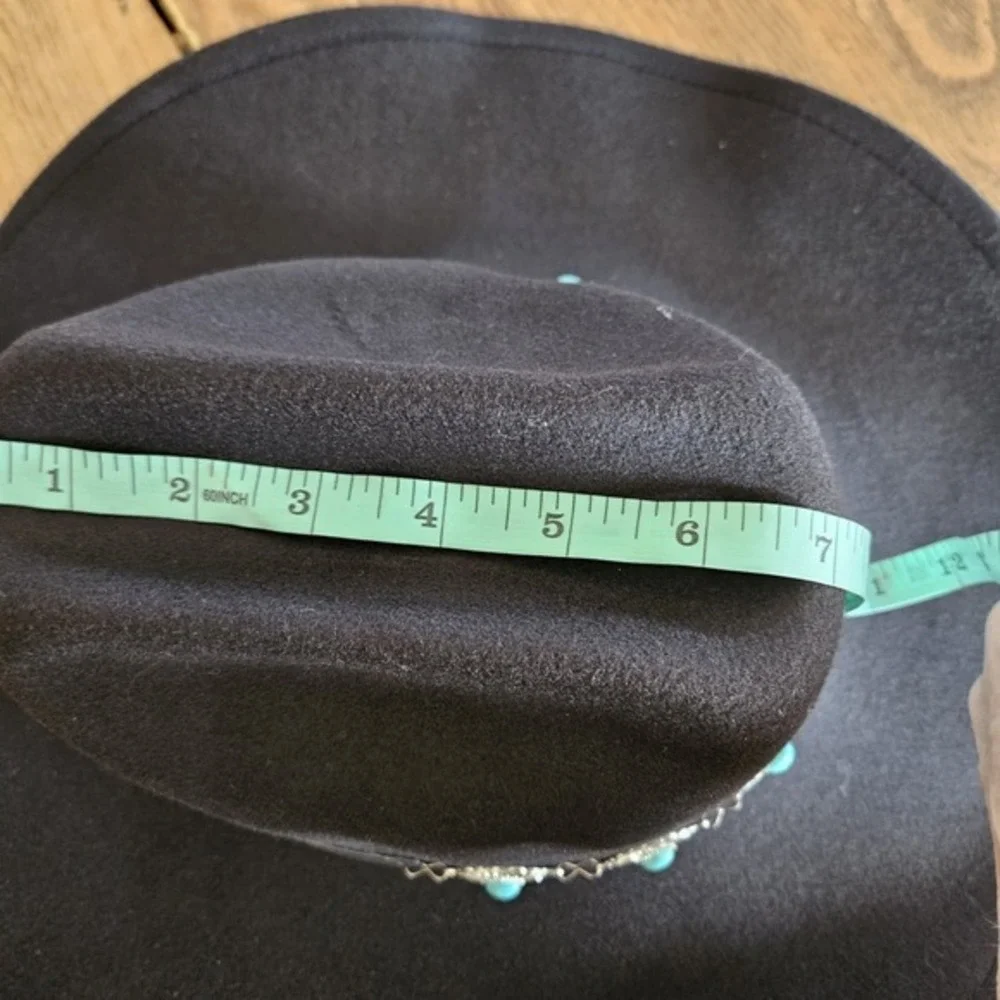 Frye Womens Faux Wool Felt Black Turquoise  Cattlemans Cowgirl Cowboy Hat‎ NWT